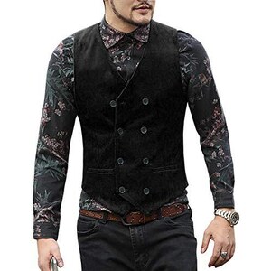 Dvbfufv Gilet Floreale Steampunk Gotico da Uomo Doppio Petto Vittoriano Senza Maniche Smoking Cosplay Gilet da Ballo Black EU Size S