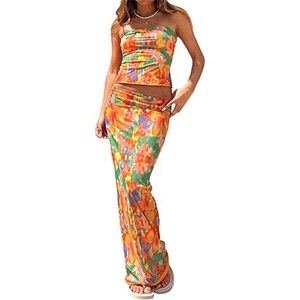 Maxi gonne da donna Boho gonna a vita alta gonne lunghe gonna floreale bohemien maxi gonna a matita con lunghezza del pavimento, Motivo floreale nero e rosso., L