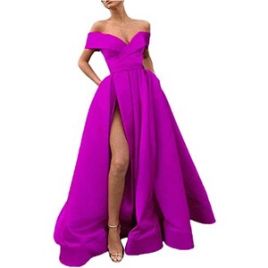 Abito Lungo In Raso Con Spalle Scoperte E Tasche – Cerimonia, Festa, Cocktail (BessDress UK-BSCK357)