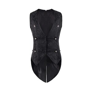 Gilet vittoriano, Steampunk Gothic Gilet da Uomo Gilet Paisley Floreale Jacquard Cravatta Fazzoletto Fazzoletto Set Vestito, caffè, S
