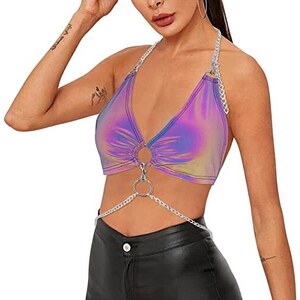 Canotta da donna con paillette, sexy, con glitter e spalline sottili, elegante, senza maniche, con scollo a V, argento, XXXXXL