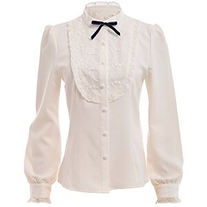 Camicetta Donna Stile Vittoriano Vintage - Maniche A Tromba, Colletto Alto E Volant - Foto 3