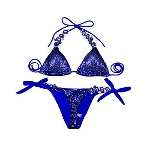 Bikini Triangolo Donna Con Strass E Decor - Halter Neck Regolabile - Costume Da Bagno Estivo