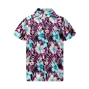 King Kameha Funky Hawaïhemd voor heren, korte mouwen, Hawaii-print, vakantie, strand, party, bloemen, flamingo, roze, Flamingo Bloemen Zwart Blauw