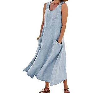 Abito Lungo Senza Maniche Casual da Donna con Tasche alla Moda con Stampa della Bandiera Canadese Scollo A V Taglie Forti Estivo da Spiaggia Taglia S