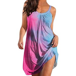 Qaffier Canotta Elasticizzata Morbida, Mini Abito Aderente Girocollo, Liso Rosa Chiaro Per Donne, Taglia M