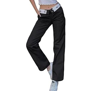 Jeans Donna A Vita Media, Gamba Dritta E Larga Stile Y2K Hip Hop Vintage In Denim