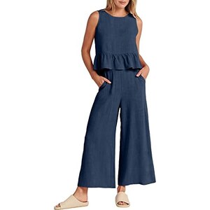 Yajedo Tuta Elegante Donna Estiva – Scollo Quadrato, Senza Maniche, Gamba Larga, Con Cintura In Vita – Stampa Dalmata E Colori A Blocchi