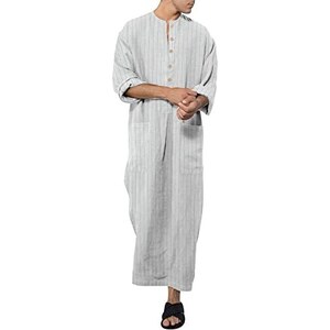 Abito Uomo Arabo Musulmano A Righe Retrò - Caftano Thobe Lungo Con Tasche, Per Matrimoni E Occasioni Speciali - 3