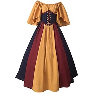WANGTIANXUE Abito Medievale Da Donna Vintage Rinascimentale Con Maniche A Tromba, Taglie Grandi Medievali Costumi Da Festa Da Principessa Elegante Maxi Abito Da Medievale Blu Scuro 7 Xxxl 124328346