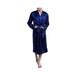 Lavenderi Accappatoio da uomo in raso setoso, biancheria da notte lunga e leggera (XL, nero