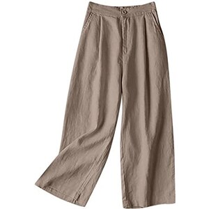 Pantaloni Donna Estate In Cotone E Lino - Gamba Larga, Vita Elastica Con Bottone, Comodi E Casual - Foto 8