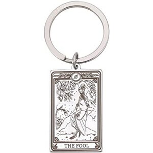 Portachiavi E Collana Ciondolo Tarocchi – Acciaio Inox, 22 Carte, Amuleto Wiccan, Catena 61 Cm