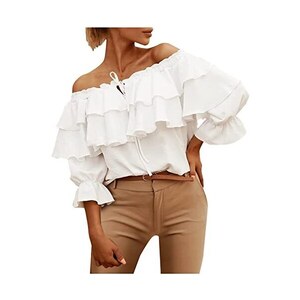 Maglietta Donna Estate - Top In Pizzo Con Spalle Scoperte, Scollo V Maniche Corte (Elegante E Sexy) - Foto 11