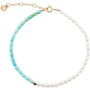 Set Di 5 Braccialetti Elastici Con Perline In Oro 14K, Donne - Impilabili, Cavigliera, Perle Da 3 A 8 Mm, Regalo - 5