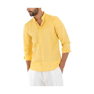 Positano Camicia Coreana Gialla In Lino