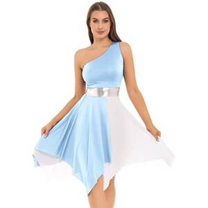 Vestito Pattinaggio Artistico Donna Inlzdz Abito Da Ballo Latino Americano Donna Paillettes Body Da Pattinaggio Artistico Vestito Danza Classica Con Gonna In Chiffon Abito Da Danza Contemporanea Blu A S Abito Maniche - 3
