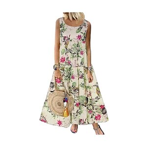 Abito Donna In Pizzo Estivo - Senza Maniche Girocollo - Elegante Per Festa E Spiaggia