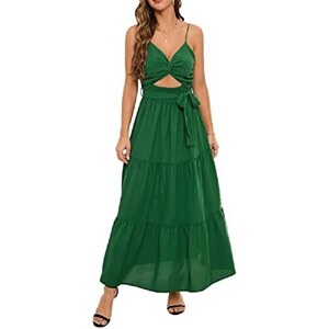 GRACE KARIN Abito Corto Donna Elegante da Cerimonia a Vita Alta Tinta Unita Scollo a VRosso M
