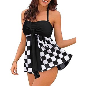 CUPSHE Tankini Due Pezzi Donna Con Scollo A U Ferretto E Spalline Regolabili - Costume Intero A Vita Media, Perfetto Per Spiaggia E Piscina