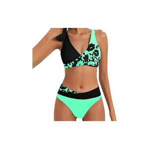 ESSECMBS Bikini 2 Pezzi Donna – Halter Triangolo Con Perizoma, Basso Vita, Stampa Moda, Per Spiaggia E Piscina