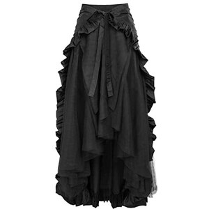 Gonna Lunga Edoardiana Vittoriana Fatta A Mano &ndash; Maxi Gonna Con Volant In Cotone Nero