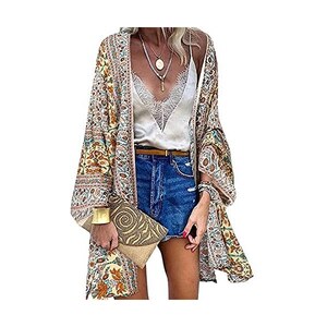CUPSHE Kimono Lungo Con Frange - Copricostume Donna, Boho, 65% Cotone, Taglia Unica