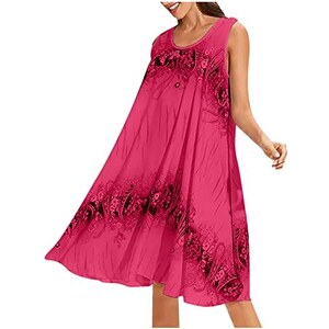 Prendisole per le donne estate spiaggia primavera stampa vintage abito allentato swing coprire prendisole senza maniche casual boho vestito, Verde, S