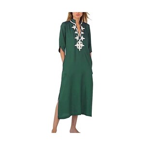 Maxi Abito Caftano Lungo Donna, Taglia Unica, Stile Bohémien Estivo. Perfetto Come Copricostume Da Spiaggia O Abito Casual. Morbido, Ampio E Alla Moda. (Misure: 138cm Lunghezza).