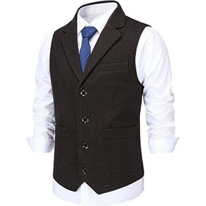 Gilet Da Uomo In Tweed A Spina Di Pesce, In Lana Retrò, Casual