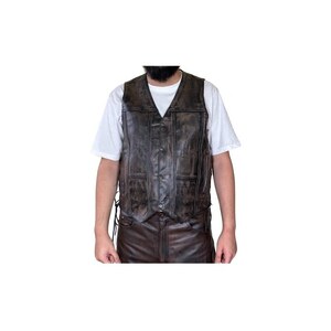 Gilet Motociclista In Vera Pelle Uomo - Senza Colletto Con 8 Tasche E Fodera Morbida - Foto 12