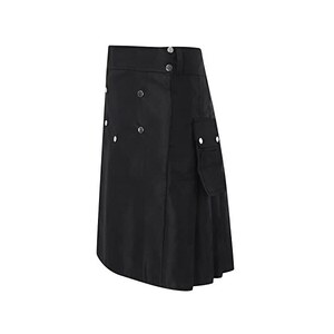 Gonna In Pelle Uomo Scozzese - Kilt Tradizionale Punk Goth Con Tasche, Nero Media - Foto 3
