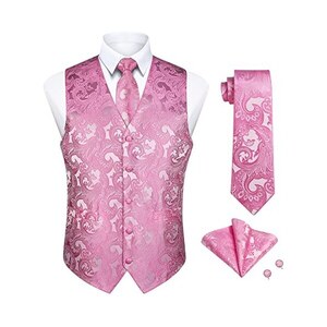 Cromoncent Camicia Uomo Con Cravatta E Fazzoletto – Set Elegante, Manica Lunga, Polsini Con Bottoni, Colore Wine Rosso, Taglia M - 3