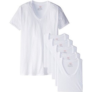 Pacco Da 6 Magliette Uomo Scollo A V Hanes – Bianco, Taglia XL, Morbido 100% Cotone