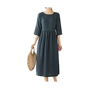 KEOMUD Maxi abito estivo da donna, a pieghe, casual, a maniche corte