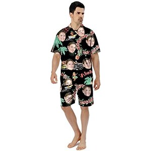 Camicia hawaiana floreale tropicale personalizzata con faccia, camicie abbottonate personalizzate con foto, camicie da spiaggia hawaiane divertenti per uomo donna - Italia
