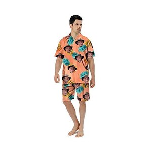 Camicia Hawaiana Personalizzata Con Foto Volto – Uomo, Maniche Corte, In Poliestere, Stampa Floreale Con Visi