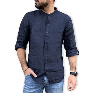 Tomwell Camicia Casual Uomo Manica Lunga – Coreana In Lino – Taglie Forti Fino A 3XL – Colore Verde