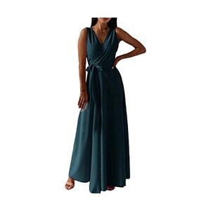 Abito Lungo Elegante In Poliestere Elasticizzato | Scollo A V, Senza Maniche, Spacco Laterale | Maxi Vestito Per Cerimonie, Feste E Matrimoni | Taglie Comode