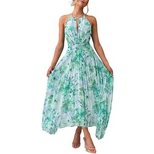 Abito Kaftano Verde Gypsie Blu Taglie Forti – Stampa Floreale Tropicale, Maniche A Kimono