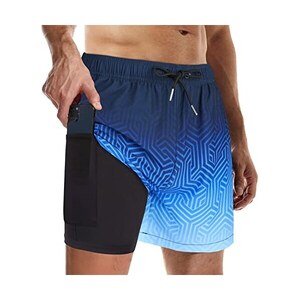 ineepor Costum da Bagno Uomo 2 in 1 con Pantaloncini da Bagno Uomo con Fodera a Compressione con Tasca con Cerniera Corta Pantaloncini da Surf Pantaloncini da Spiaggia Pantaloncini Boxer