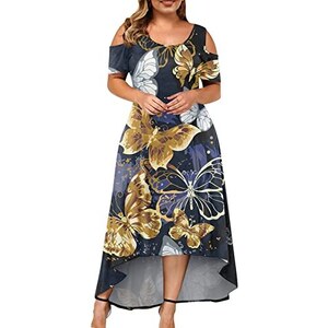 Abito Lungo Floerns Con Spalle Scoperte E Stampa Tropicale - Mezza Manica, Taglie Forti (0XL-4XL) - Perfetto Per L'estate - 3