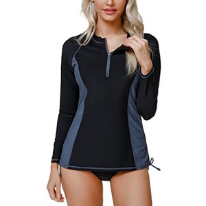 Tanst Sky Costume Intero Rash Guard Donna A Maniche Lunghe Con Cerniera - Protezione UV UPF 50+, Taglie S-XXL