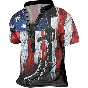 LOIJMK Collo Muscolare Da Uomo, Bandiera Americana, Camicie