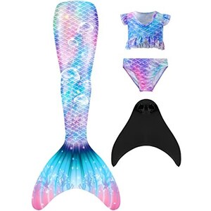 Costume Da Sirena Magica Per Bambina 5-6 Anni (110/116 Cm), Vestito Lilla Con Paillettes E Tulle, Fascia Con Fiori, Chiusura Strappo