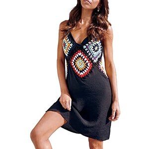 CUPSHE Costume da bagno da donna, senza maniche, a nido d'ape, in maglia, copricostume da spiaggia, nero, XS