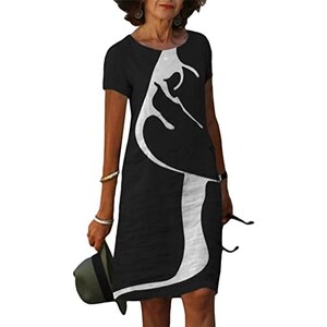 shownicer Vestito Corto Donna di Pizzo Gonna Scoll a V Mini Abito a Pieghe Signore Abiti Matrimonio Damigella Vestito Estivo con Stampa Floreale A
