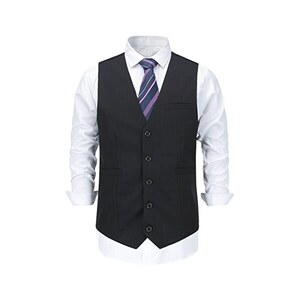 DONGD Gilet Uomo Formale: Panciotto Da Abito E Smoking, Scollo A V, Con 3 Tasche E Cinturino Regolabile, Per Matrimoni E Cerimonie - 4