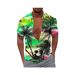 Camicia da uomo a maniche corte con piante tropicali e