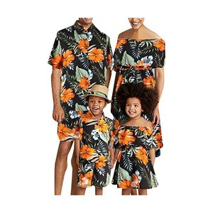 OMZIN Abiti Mamma E Figlia Abbinati | Vestiti Lunghi In Pizzo Con Fiori Neri | Girocollo, Spiaggia, Cerimonia - 4